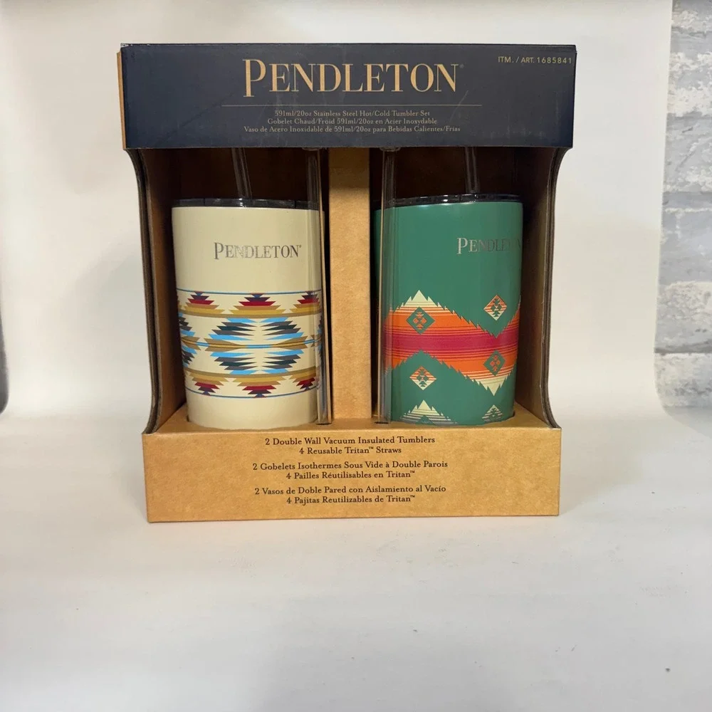 Pendleton 20oz Stainless Steel Tumbler Set 2 Pack Insulated with Straws 1685841